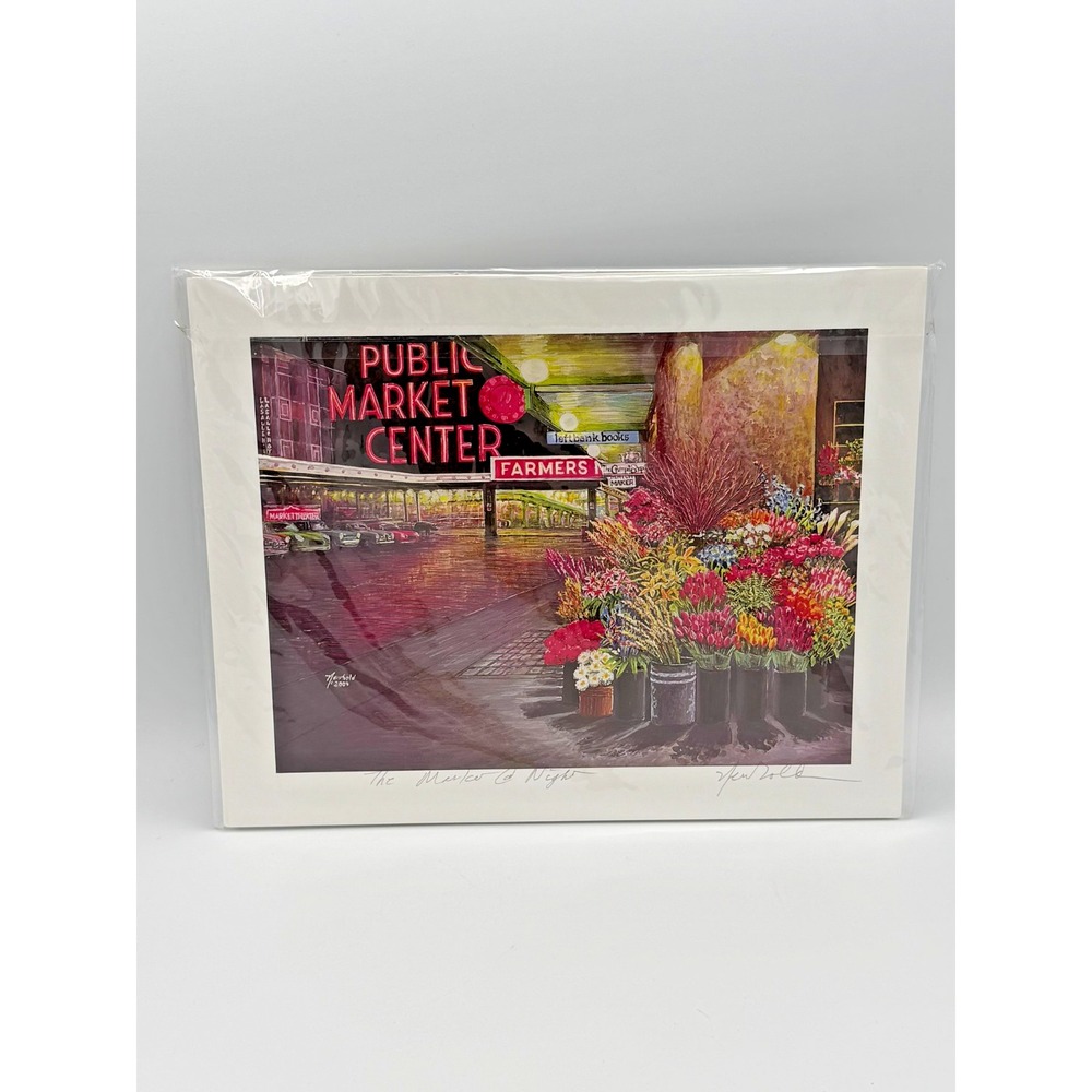 Ed Newbold Signed The Market at Night Pike Place Market Seattle Art Print
